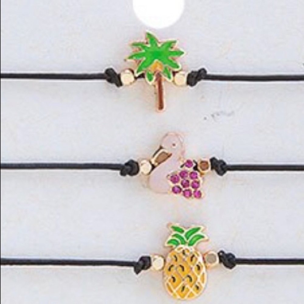 Three Enamel Fun Pull String Bracelets, BWT
